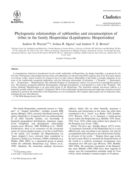 Phylogenetic Relationships of Subfamilies and Circumscription of Tribes in the Family Hesperiidae (Lepidoptera: Hesperioidea)