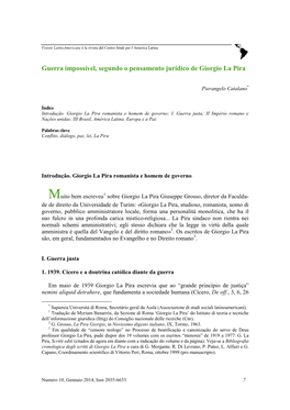 Guerra Impossível, Segundo O Pensamento Jurídico De Giorgio La Pira