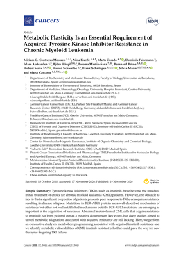 Metabolic Plasticity Is an Essential Requirement of Acquired Tyrosine Kinase Inhibitor Resistance in Chronic Myeloid Leukemia
