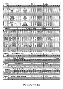 Dopuna 16 07 Petak 1 Dupla Prvo Poluvreme-Kraj Ukupno Golova STAR BET Peru 2 Šansa Poluvreme 2+ 1 X 2 1X 12 X2 1-1 X-1 X-X X-2 2-2 1 X 2 0-2 2-3 3+ 4+ 5+ R ? 1P