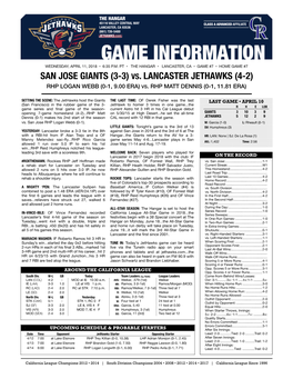 04.11.18 Game Notes Vs. SJ