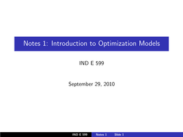 Notes 1: Introduction to Optimization Models
