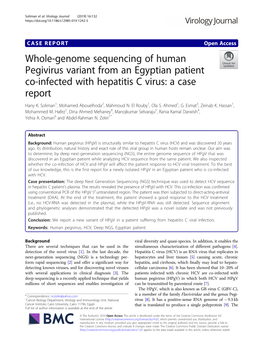 Whole-Genome Sequencing of Human Pegivirus Variant from an Egyptian Patient Co-Infected with Hepatitis C Virus: a Case Report Hany K