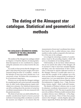 The Dating of the Almagest Star Catalogue. Statistical and Geometrical Methods