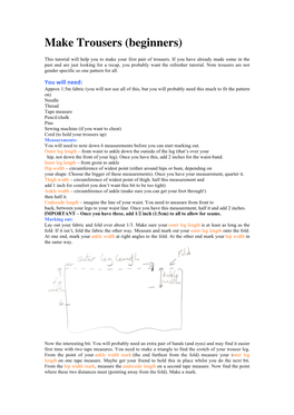 Make Trousers (Beginners)