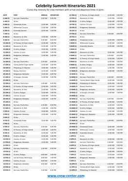 Celebrity Summit Itineraries 2021 Cruise Ship Itinerary for Crew Members with Arrival and Departure Times in Ports