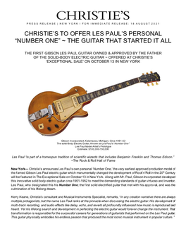 Christie's to Offer Les Paul's Personal “Number One” ~ the Guitar That