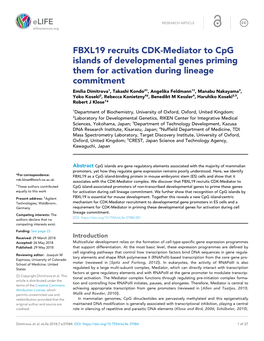 FBXL19 Recruits CDK-Mediator to Cpg Islands of Developmental Genes Priming Them for Activation During Lineage Commitment