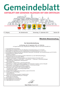 Gemeindeblatt AMTSBLATT DER GEMEINDE HILZINGEN MIT DEN ORTSTEILEN