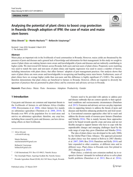 Analysing the Potential of Plant Clinics to Boost Crop Protection in Rwanda Through Adoption of IPM: the Case of Maize and Maize Stem Borers