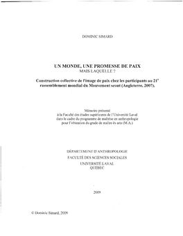 Un Monde, Une Promesse De Paix Mais Laquelle?