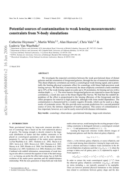 Potential Sources of Contamination to Weak Lensing Measurements