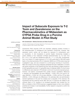 Impact of Subacute Exposure to T-2 Toxin and Zearalenone on the Pharmacokinetics of Midazolam As CYP3A Probe Drug in a Porcine Animal Model: a Pilot Study