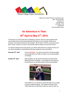 An Adventure in Tibet 18 April to May 2 , 2015