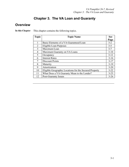 Chapter 3. the VA Loan and Guaranty Overview