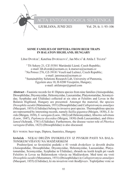 Acta Entomologica Slovenica, 29 (1), 2021 Zastopane Z Zanimivimi Najdbami, Kot So Suillia Gigantea (Meigen, 1830), S