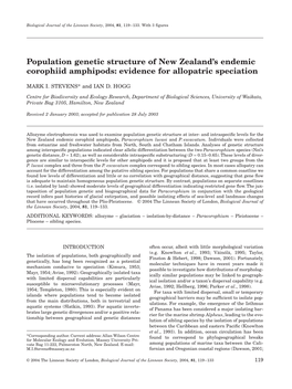 Population Genetic Structure of New Zealand's Endemic Corophiid