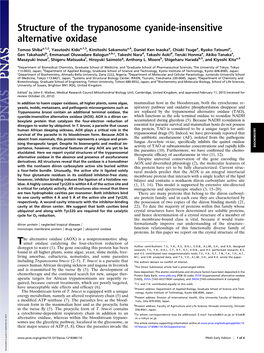 Structure of the Trypanosome Cyanide-Insensitive Alternative Oxidase