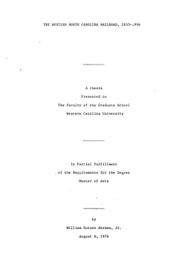 The Western North Carolina Railroad, 1855-1894