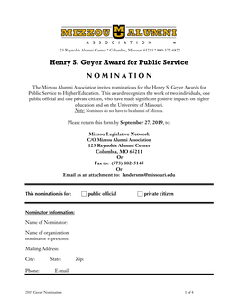 Henry S. Geyer Award for Public Service N O M I N a T I