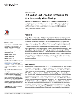 Fast Coding Unit Encoding Mechanism for Low Complexity Video Coding