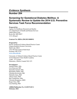 Screening for Gestational Diabetes Mellitus: a Systematic Review to Update the 2014 U.S