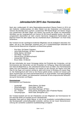 Jahresbericht 2015 Des Vorstandes