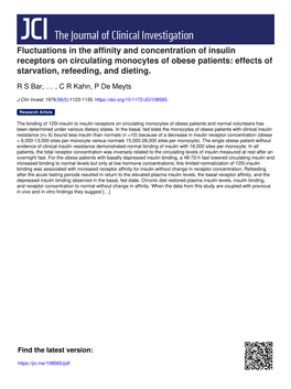 Fluctuations in the Affinity and Concentration of Insulin Receptors on Circulating Monocytes of Obese Patients: Effects of Starvation, Refeeding, and Dieting