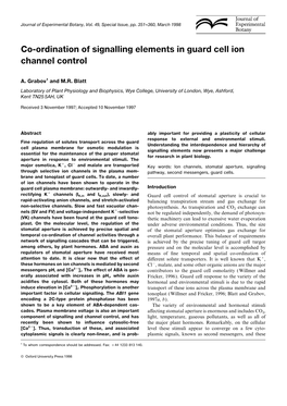 Co-Ordination of Signalling Elements in Guard Cell Ion Channel Control