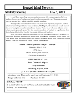 Kenwood School Newsletter Principally Speaking May 8, 2019