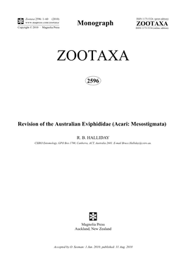 Zootaxa 2596: 1–60 (2010) ISSN 1175-5326 (Print Edition) Monograph ZOOTAXA Copyright © 2010 · Magnolia Press ISSN 1175-5334 (Online Edition)