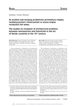 Ze Studiów Nad Recepcją Problemów Architektury Między Neoklasycyzmem I Historyzmem W Sztuce Krajów Nordyckich XIX Wieku