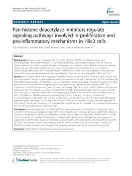 Pan-Histone Deacetylase Inhibitors Regulate Signaling Pathways