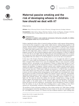 Maternal Passive Smoking and the Risk of Developing Wheeze in Children: How Should We Deal with It?