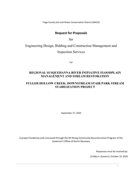 Request for Proposals for Engineering Design, Bidding and Construction Management and Inspection Services