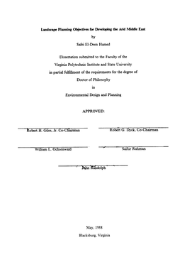 Landscape Planning Objectives for Developing the Arid Middle East By