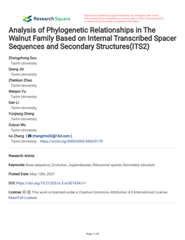 Analysis of Phylogenetic Relationships in the Walnut Family Based on Internal Transcribed Spacer Sequences and Secondary Structures(ITS2)