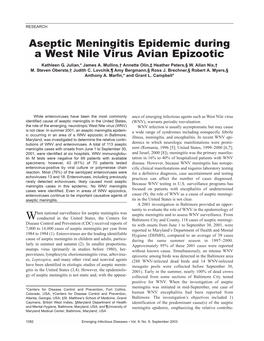 Aseptic Meningitis Epidemic During a West Nile Virus Avian Epizootic Kathleen G