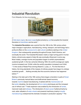 Industrial Revolution from Wikipedia, the Free Encyclopedia