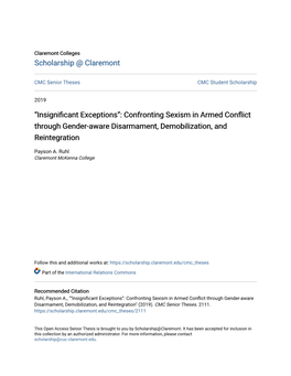 Confronting Sexism in Armed Conflict Through Gender-Aware Disarmament, Demobilization, and Reintegration