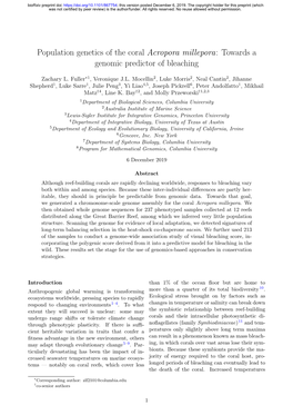 Population Genetics of the Coral Acropora Millepora: Towards a Genomic Predictor of Bleaching