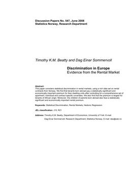 Timothy K.M. Beatty and Dag Einar Sommervoll Discrimination In