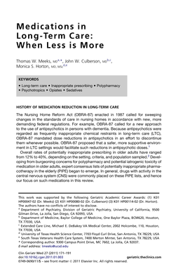 Medications in Long-Term Care: When Less Is More