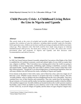 Child Poverty Crisis: a Childhood Living Below the Line in Nigeria and Uganda