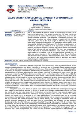 Value System and Cultural Diversity of Radio Soap Opera Listeners