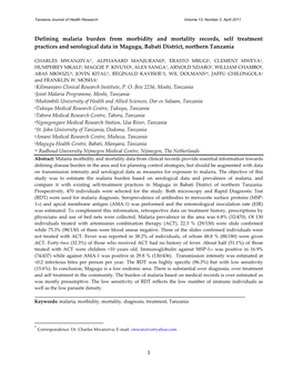 Defining Malaria Burden from Morbidity and Mortality Records, Self Treatment Practices and Serological Data in Magugu, Babati District, Northern Tanzania