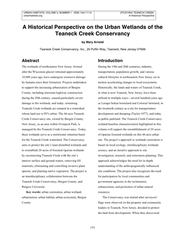 A Historical Perspective on the Urban Wetlands of the Teaneck Creek Conservancy