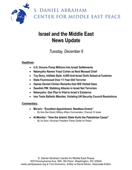 Israel and the Middle East News Update