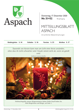 MITTEILUNGSBLATT ASPACH Mit Amtlichen Bekanntmachungen