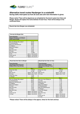Alternative Travel Routes Hardanger in a Nutshell® During Traffic Interruption As from 20 June and Until New Information Is Given